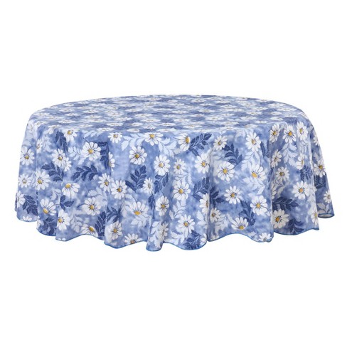 70 Dia Round Vinyl Water Oil Resistant Printed Tablecloths Blue