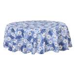 70" Dia Round Vinyl Water Oil Resistant Printed Tablecloths Blue Daisy - PiccoCasa