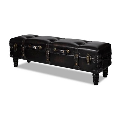 vidaXL Storage Bench 43.7 in. Dark Brown Solid Wood Pine&Faux Leather