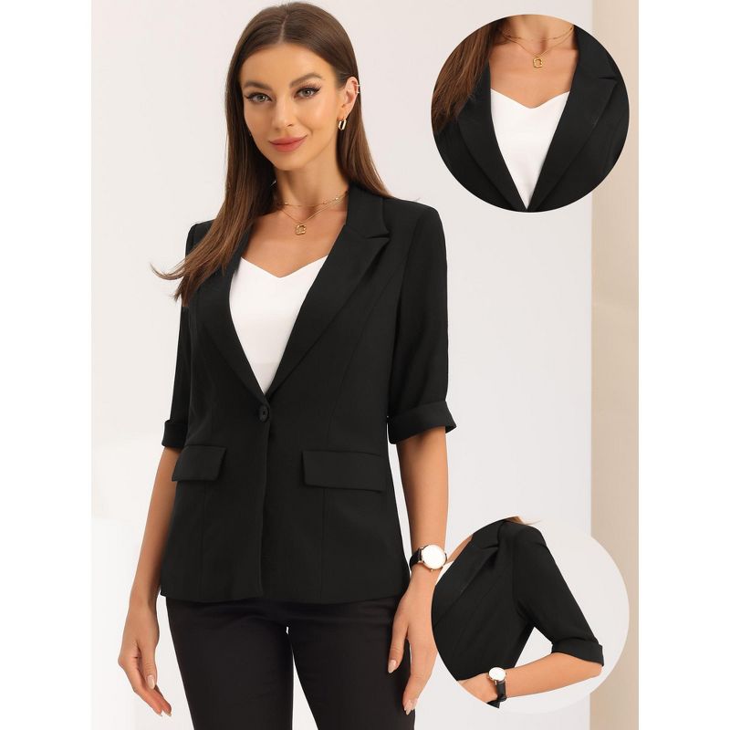 Allegra K Women's Work Office Short Sleeve One Button Casual Jacket Blazer, 2 of 6