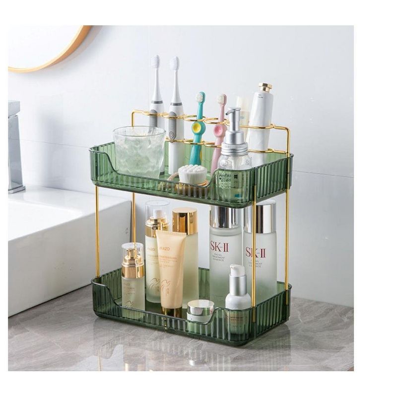 MPM 2 Tiers Storage Rack with Toothbrush Toothpaste Makeup Brush Holder, Storage Organizers, Multifunctional Stand Rack, 1 of 5