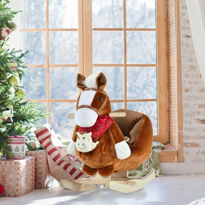 AZL1 Life Concept Rocker and Spring Horse with Lullaby Song Hand Puppets Soft Plush for Children 18 to 36 Months Play Fun, Brown, 23.6"*13.8"*17.7"
