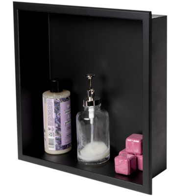 ALFI 16 x 16 BLack Matte Stainless Steel Square Single Shelf Bath Shower Niche