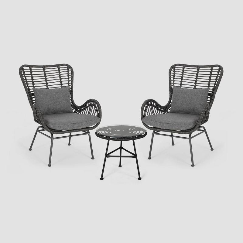 3pc Acuna Wicker Patio Chat Set Gray - Christopher Knight Home, 3 of 6