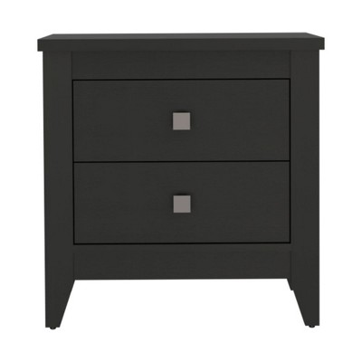 Front view of the black two-drawer nightstand