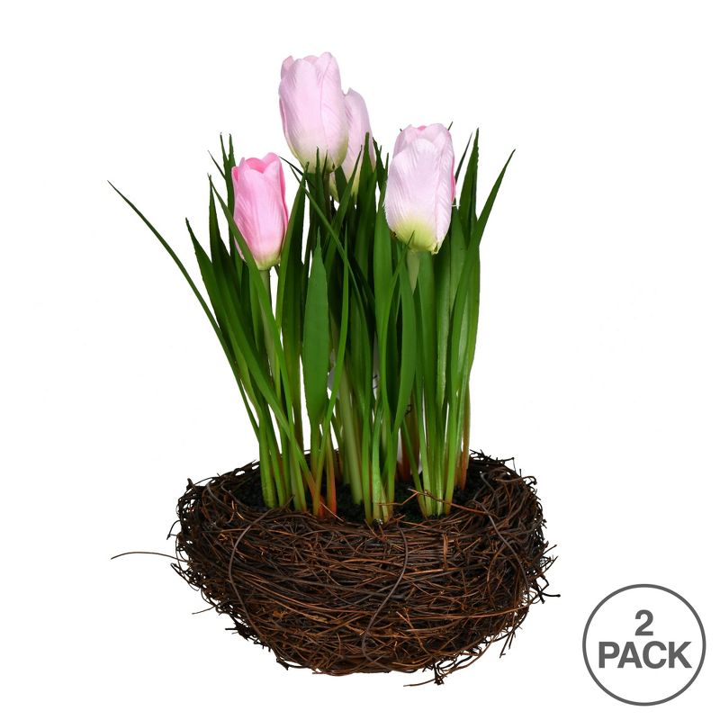 Vickerman 9" Artificial Pink Potted Tulip, Pack of 2, 3 of 8