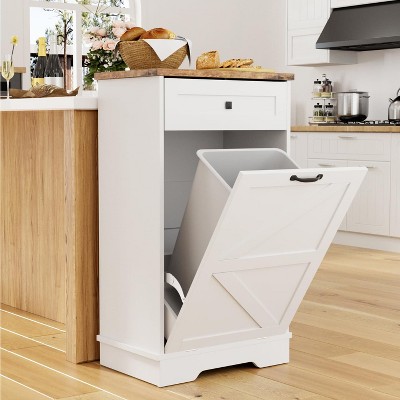 Tilt Out Trash Cabinet, Dog Proof 10 Gallon Garbage Can Cabinet with Deodorizing Function