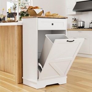 Tilt Out Trash Cabinet, Dog Proof 10 Gallon Garbage Can Cabinet with Deodorizing Function - 1 of 4