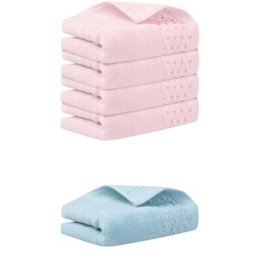 REGALWOVEN 5 Pack Embroidery Pattern Cotton Hand Towels Set Bathroom, Kitchen 14" x 30"