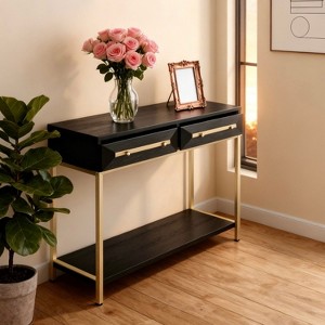Homy Casa Console Table with Storage Drawers and Bottom Shelf, Black and Gold - 1 of 4