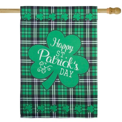 Green Plaid St. Patrick's Day Shamrock House Flag 28" x 40"