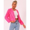 Allegra K Women's Winter Warm Cropped Collarless Faux Fur Fluffy Jacket - 3 of 4