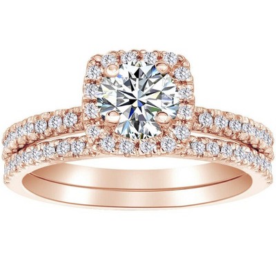 Pompeii3 5/8Ct Diamond Halo Engagement Ring Set in White, Rose, Yellow Gold, or Platinum