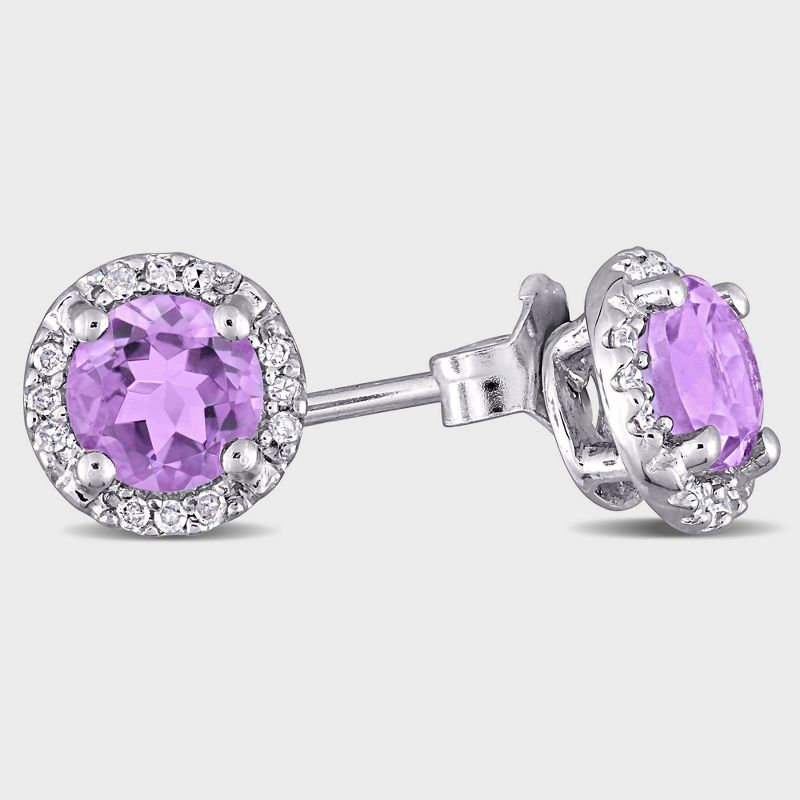 Amethyst and Diamond Stud Earrings in Sterling Silver - Purple, 3 of 5
