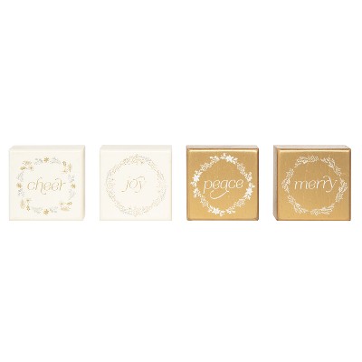 Transpac MDF Mini Merry Block Decor Set of 4 Christmas Home Decorations Freestanding Wood Signs
