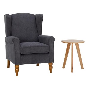 Gulches Antique Dark Gray Wing Back Polyester Reading Chair Natural Wood Coffee Table Set of 1 High Back Rubberwood Frame 400 lb Vintage Luxury - 1 of 4