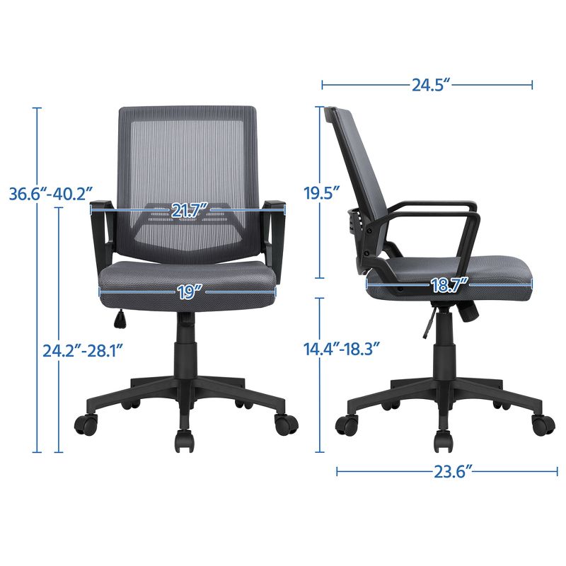 Yaheetech Adjustable Mid-Back Office Chair Computer Chair with Wheels, 4 of 10
