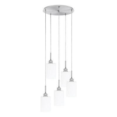 Toltec Lighting Edge 5 - Light Pendant in  Brushed Nickel with 4" White Muslin Shade