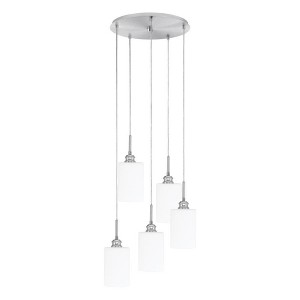 Toltec Lighting Edge 5 - Light Pendant in  Brushed Nickel with 4" White Muslin Shade - 1 of 1