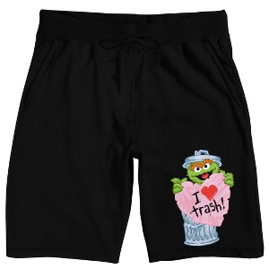 Sesame Street Oscar the Grouch “I Love Trash” Men’s Black Lounge Shorts - 1 of 4
