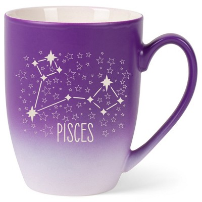 100 North Zodiac Design 10 Ounce Purple and White Two Toned Ombre, Comfortably Fits Your Hands, Ceramic Tea Coffee Cup Mug, Pisces