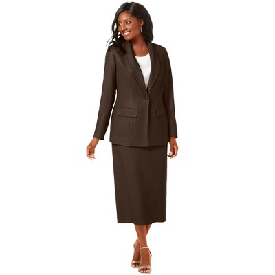 Jessica London Women's Plus Size Two Piece Single Breasted Jacket Skirt Suit  Set - 20, Chocolate Brown : Target