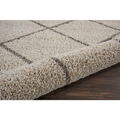 Cream Round Diamond Grid Synthetic Shag Area Rug 8'2"