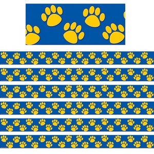 Teacher Created Resources Blue with Gold Paw Prints Border Trim 35 Feet Per Pack 6 Packs (TCR4643-6) - 1 of 2