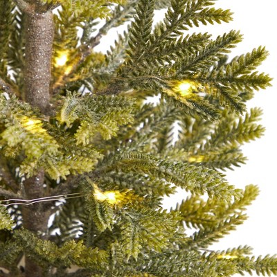 26" Warm White Prelit Pine Artificial Christmas Tree in Rustic Planter