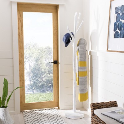 Distressed White Teak 70-Inch Tree Branch Coat Stand