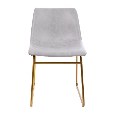 Light Gray Metal Bucket Dining Chairs with Gold Frame, Set of 2