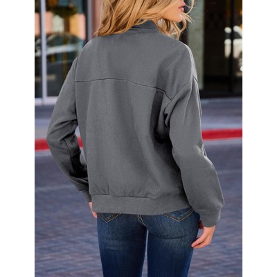 Женские худи Imily Bela Womens Casual Loose Zip Up Long Sleeve Sweatshirt Jacket with Pockets Outerwear Dark Gray S — фото 4
