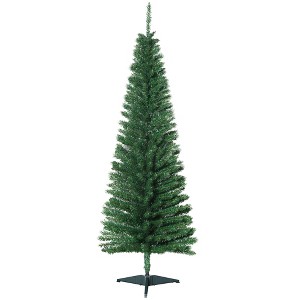 HOMCOM 5 FT Artificial Pencil Christmas Tree, Slim Xmas Tree with 294 Realistic Branch Tips and Foldable Metal Stand, Green - 1 of 4