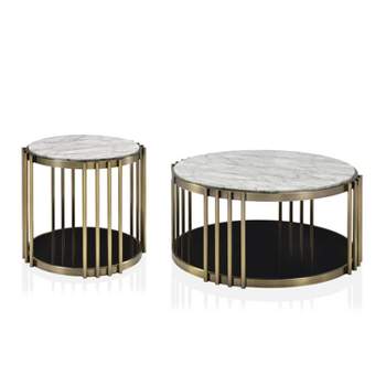 2pc Solstice Glam Coffee and End Table Set Antique Brass - HOMES: Inside + Out