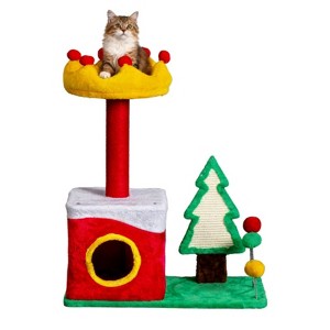 SEVOBAL Pet Tower 29.5in Christmas Themed Plush Cat Tree, Multi-level Cat Tower, Cat Pet Activity Center for Indoor Cats, Red, 23.23"*17.72"*60.45" - 1 of 4