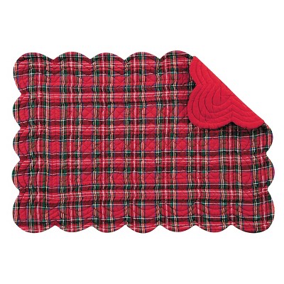 C&F Home Red Plaid Cotton Quilted Rectangular Reversible Placemat Set of 6