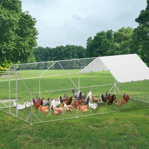 Large Metal Chicken Coop, Walk-in Poultry Cage with Cover, Spire Roof Hen House with Security Lock, Chicken Run for Backyard, 9.8' x 6.6' x 6.5' - 1 of 4