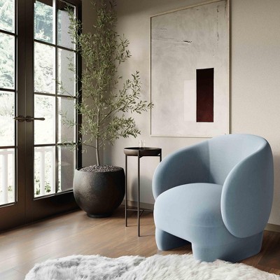 Blue Velvet Handcrafted Modern Accent Chair