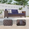 Sonkuki Outdoor 6-Piece Wicker Patio Conversation Set with 2 Rattan Swivel Rocking Chairs, Side Table, Ottoman and Navy Blue Cushion - 3 of 4