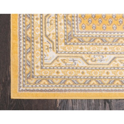Yellow and Gray Rectangular Stain-Resistant Synthetic Area Rug