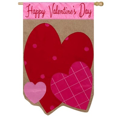 Evergreen House Burlap Valentine Hearts Flag