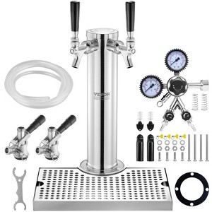 VEVOR Kegerator Tower Kit, Dual Taps Beer Conversion Kit, Stainless Steel Keg Beer Tower Dispenser with Dual Gauge CGA320 Regulator - 1 of 4