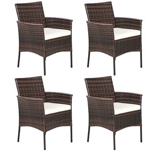 Tangkula Outdoor 4 PCS Rattan Dining Chair Patio Cushioned Arm Chair w/Zipper Brown - 1 of 4