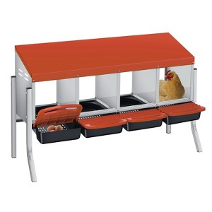 Chicken Nesting Box, 3 Compartment Roll Away Design for High-Volume Egg Collection and Easy Wall Mounting with Metal Legs - 1 of 4