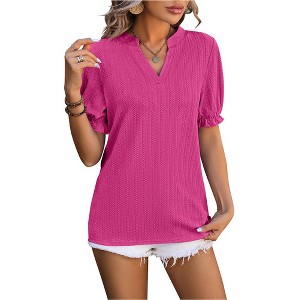 Women's Short Sleeve V Neck T Shirts Trendy Casual Spring Tops Summer Fashion Tees Basic Clothes - 1 of 4