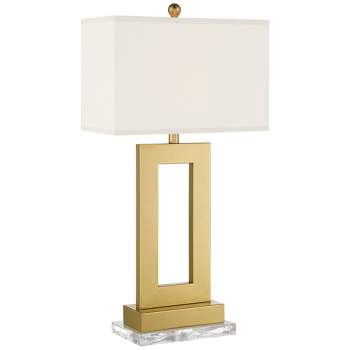 360 Lighting Marshall Modern Table Lamp with Clear Riser 30" Tall Gold Oatmeal Rectangular Shade for Bedroom Living Room Bedside Nightstand Office