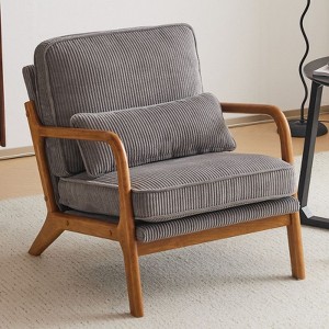Karl Home Mid Century Solid Wood Accent Chair Upholstered Armchair with an Extra Pillow - 1 of 4