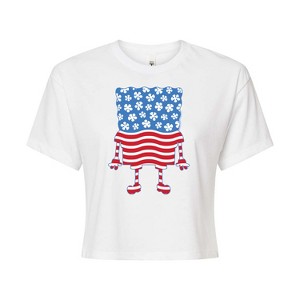 Women's - SpongeBob SquarePants - Silhouette Stars Stripes Cropped Graphic T-Shirt - 1 of 4