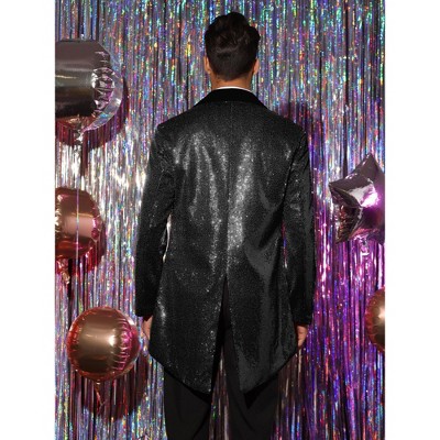 INSPIRE CHIC Men's Shawl Lapel Wedding Party Shiny Sequin Tuxedo Tailcoat Black Large — фото 3