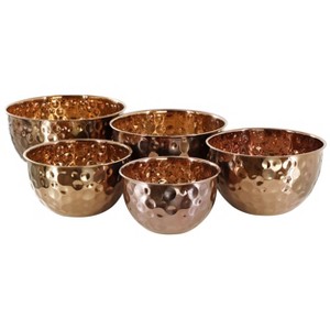 MegaChef Hammered Bubble Texture 5 Piece Stainless Steel Serving Bowl Set in Copper - 1 of 4